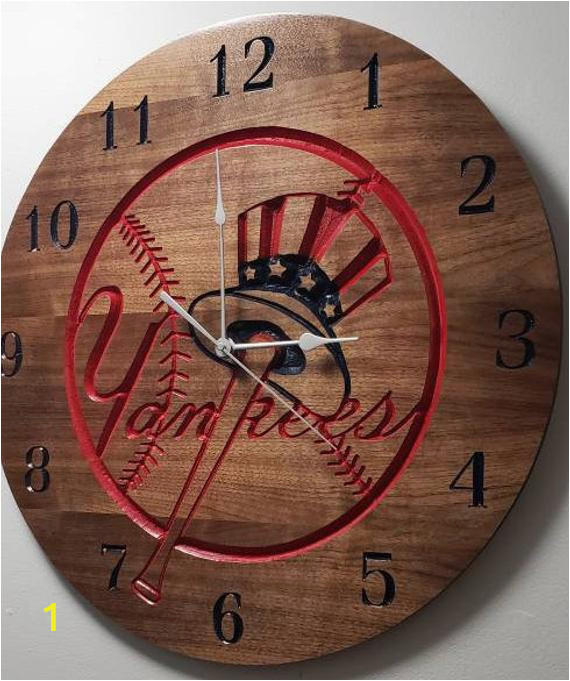 New York Yankee Wall Murals New York Yankees Clock Engraved Wall Art Custom Engraved Wood