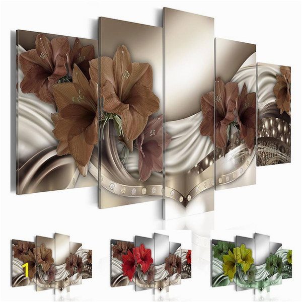 Painted Floral Wall Murals 2019 Fashion Wall Art Canvas Painting Red Brown Green Diamond Lilies Flower Modern Home Decoration No Frame From Wlz $11 06
