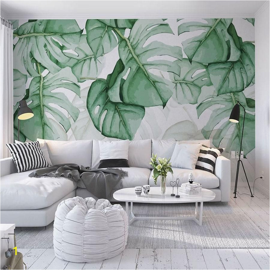 Painted Tropical Wall Murals Custom Wallpaper Mural Hand Painted Tropical Plants Leaves