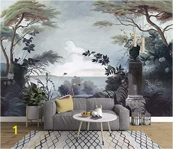 Painted Wall Mural Ideas for Living Room Murwall Dark Trees Painting Wallpaper Seascape and Pelican
