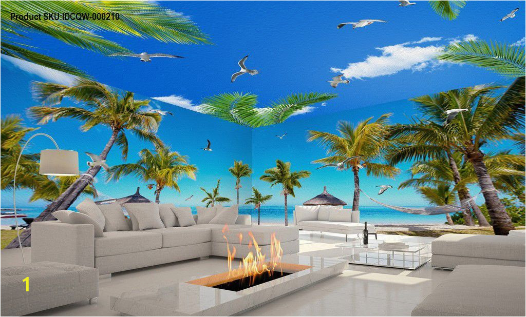 Palm Tree Beach Wall Mural 3d Fiji island Beach Palm Tree Entire Living Room Wallpaper