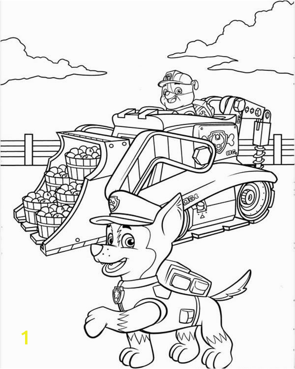 Paw Patrol Marshall Fire Truck Coloring Page Rubble On His Construction Truck and Chase Paw Patrol