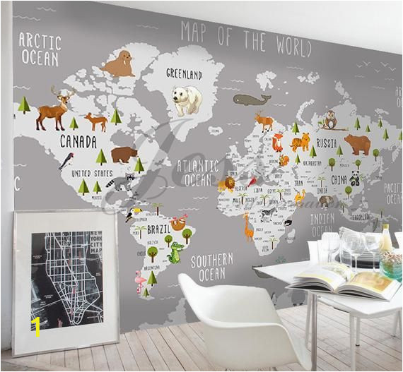 Peel and Stick Wall Murals Canada 3d Nursery Kids Room Animal World Map Removable Wallpaper