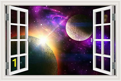 Peel and Stick Wall Murals Window Peel & Stick Wall Murals Outer Space Galaxy Planet 3d Wall Srickers for Living Room Window View Removable Wallpaper Decals Home Decor Art 32×48 Inches