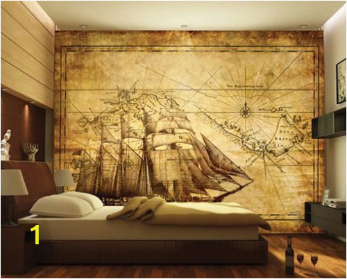 Pirate Ship Wall Mural 3d Wall Mural Map Pirate Ship Treasure Map by Daculjashop On