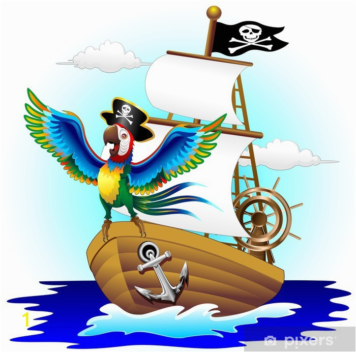 Pirate Ship Wall Mural Pappagallo Su Nave Pirata Cartoon Pirate Macaw Parrot On Ship Wall Mural Vinyl