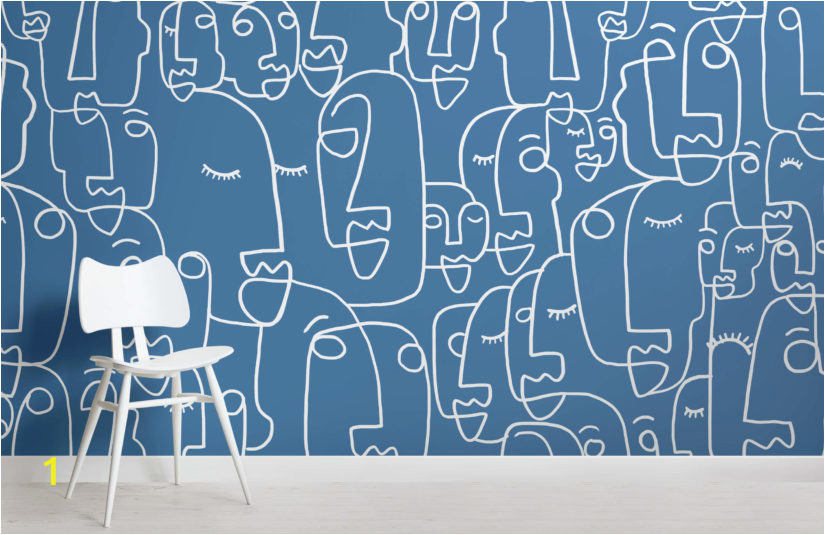 Blue Face Line Drawing Wallpaper Mural Chair 825x535