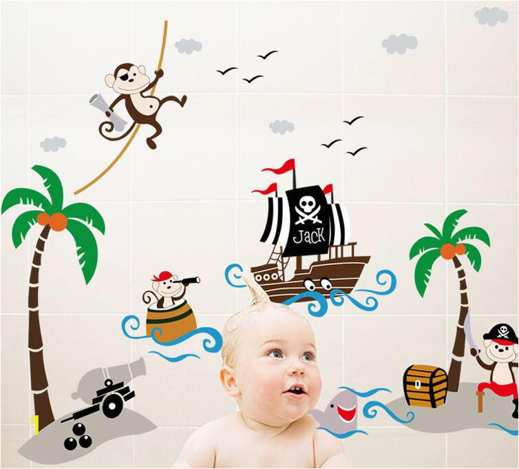 Pirate Wall Murals Uk Pirates Vinyl Wall Decal with Captain Jack Ship Coconut Tree Cloud Monkeys