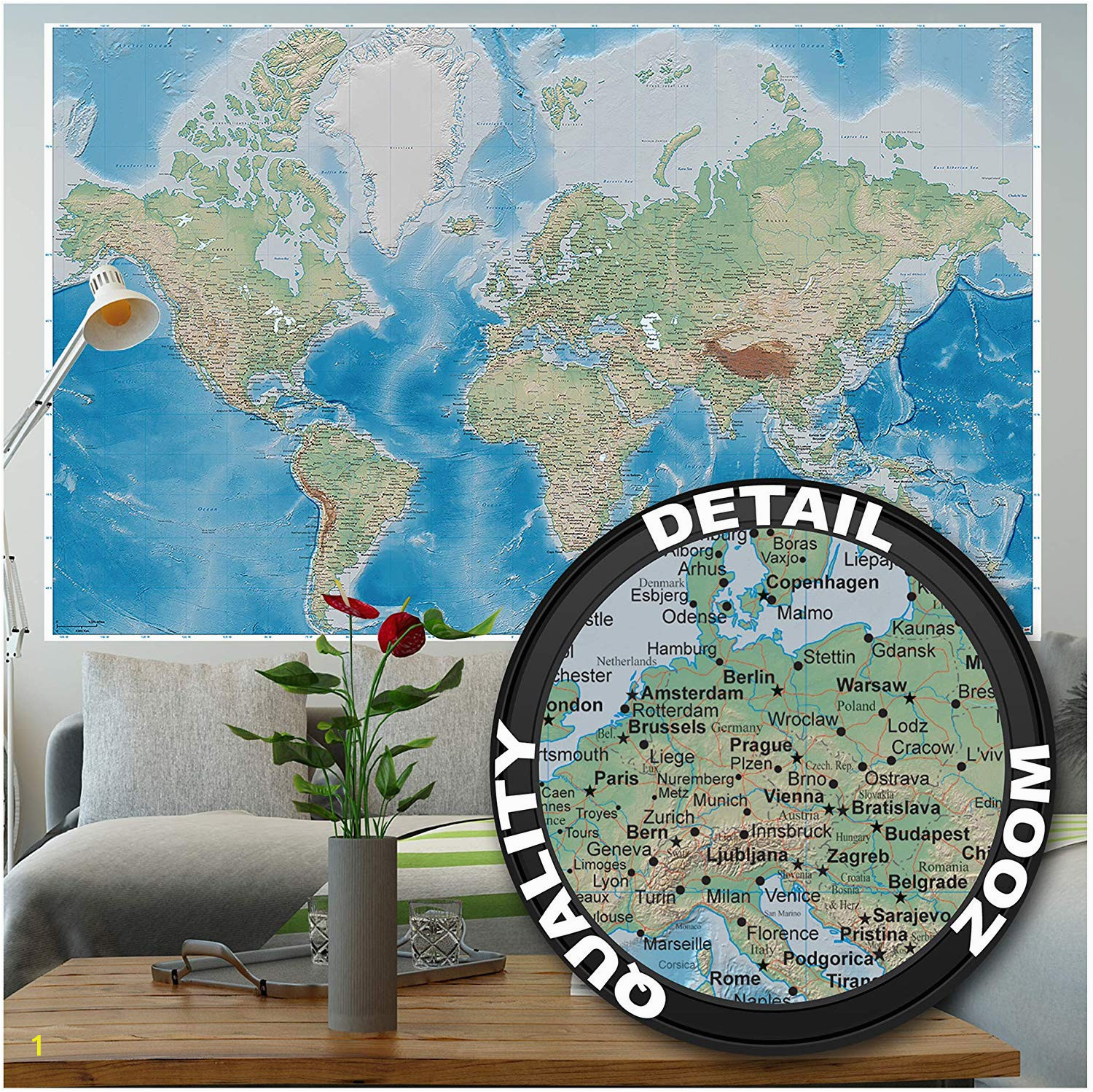 Planet Earth Wall Mural Mural – World Map – Wall Picture Decoration Miller Projection In Plastically Relief Design Earth atlas Globe Wallposter Poster Decor 82 7 X 55