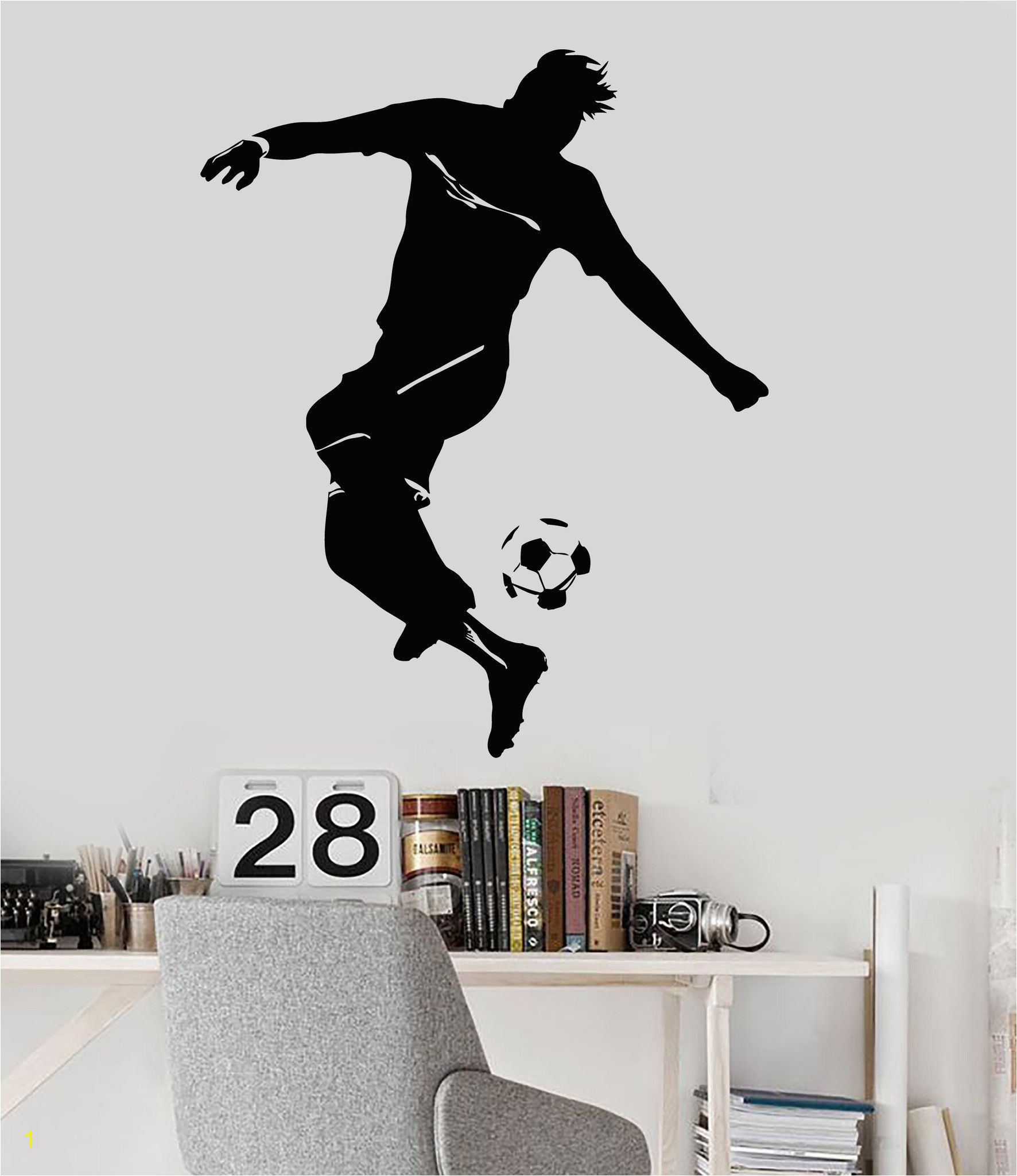 Play Ball Wall Mural Vinyl Wall Decal soccer Player Ball Boys Room Sports