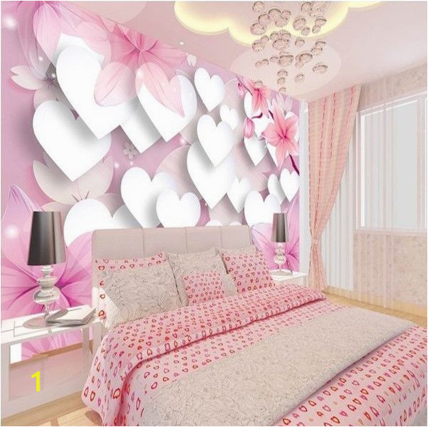 Princess Canopy Wall Mural 3d Romantic White Hearts Pink Background Design Wallpaper