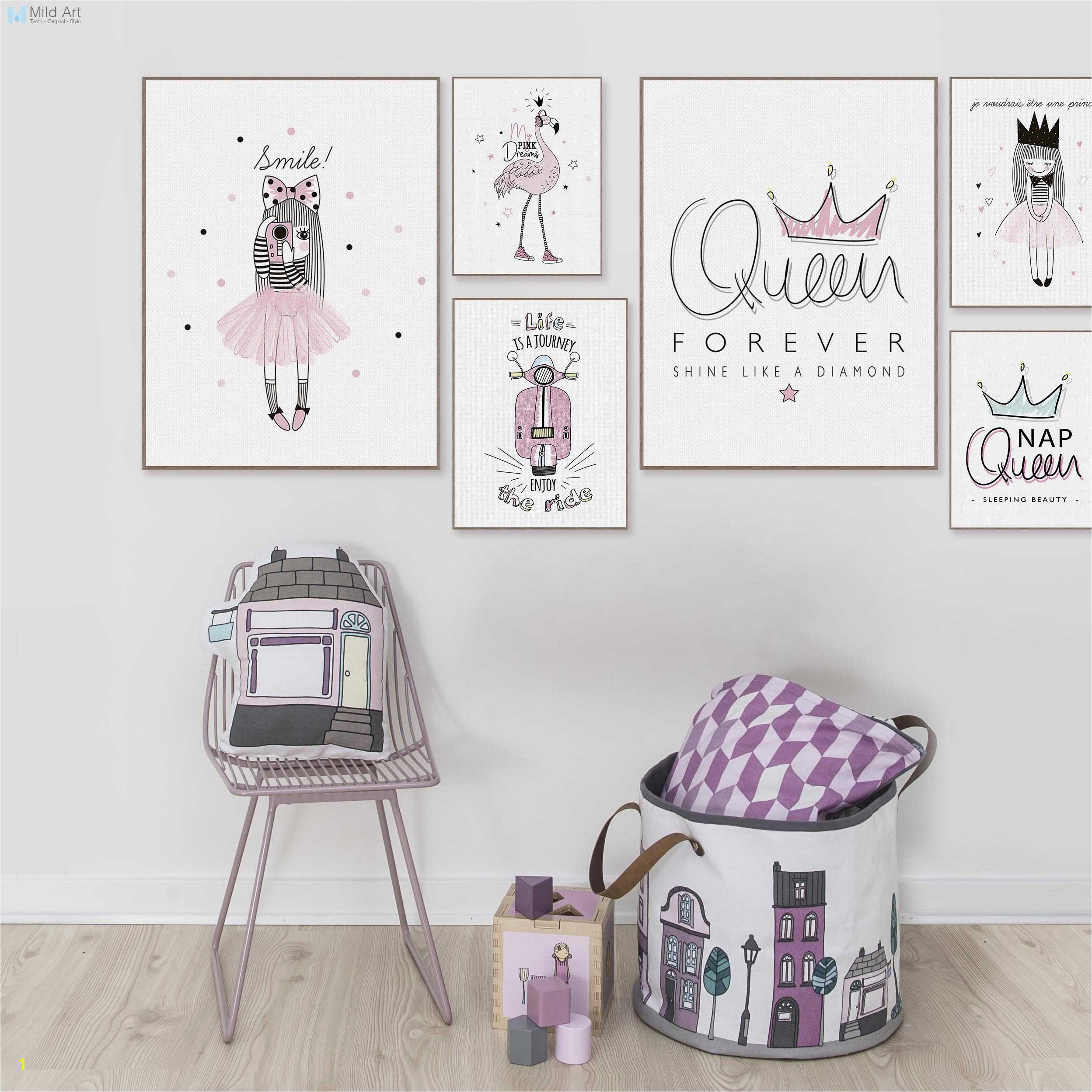 Princess themed Wall Murals Pink Princess Queen Flamingo Typography Quotes Posters and