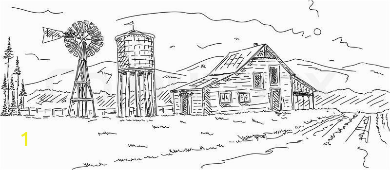 Printable Farm Coloring Pages Custom Barn Drawing House Landscape Farm Gift for Parents