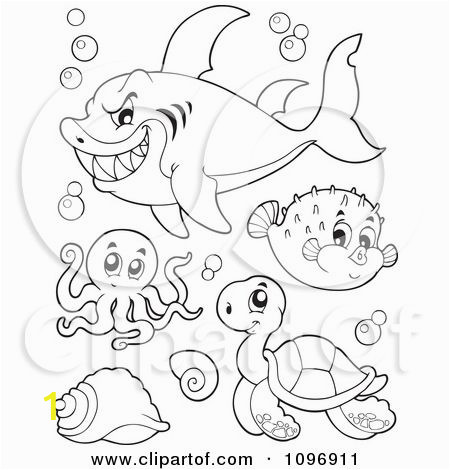 Puffer Fish Coloring Page Clipart Outlined Mean Shark Octopus Puffer Fish and Sea