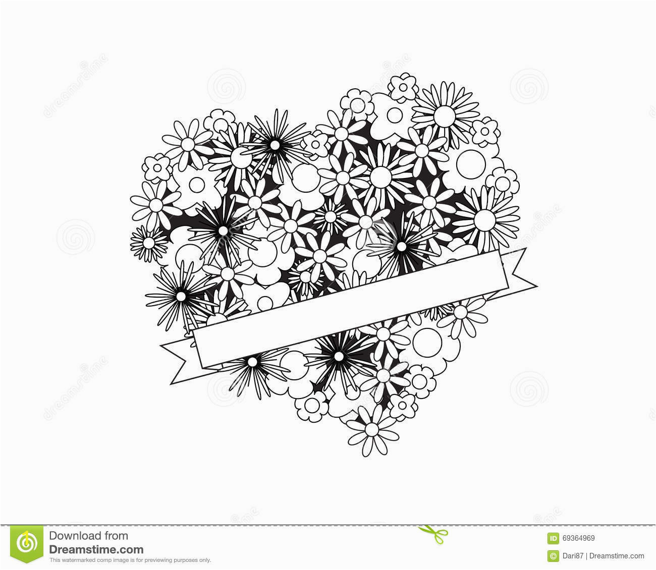 Rainbow Flag Coloring Page Color Me Heart with Flowers and Ribbon Stock Vector