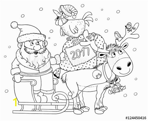 Reindeer Christmas Coloring Pages New 2017 Year Christmas Greeting Card Cute Funny Santa In