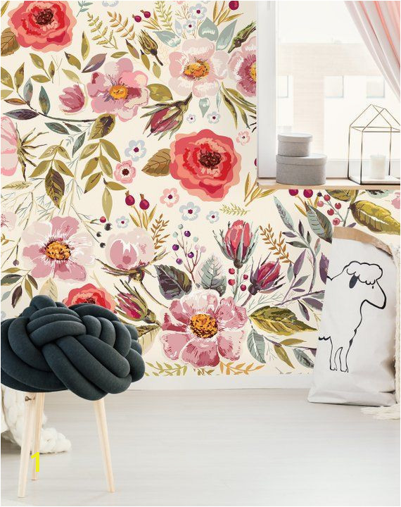 Removable Floral Wall Mural Removable Wallpaper Vintage Berries and Flowers Peel & Stick