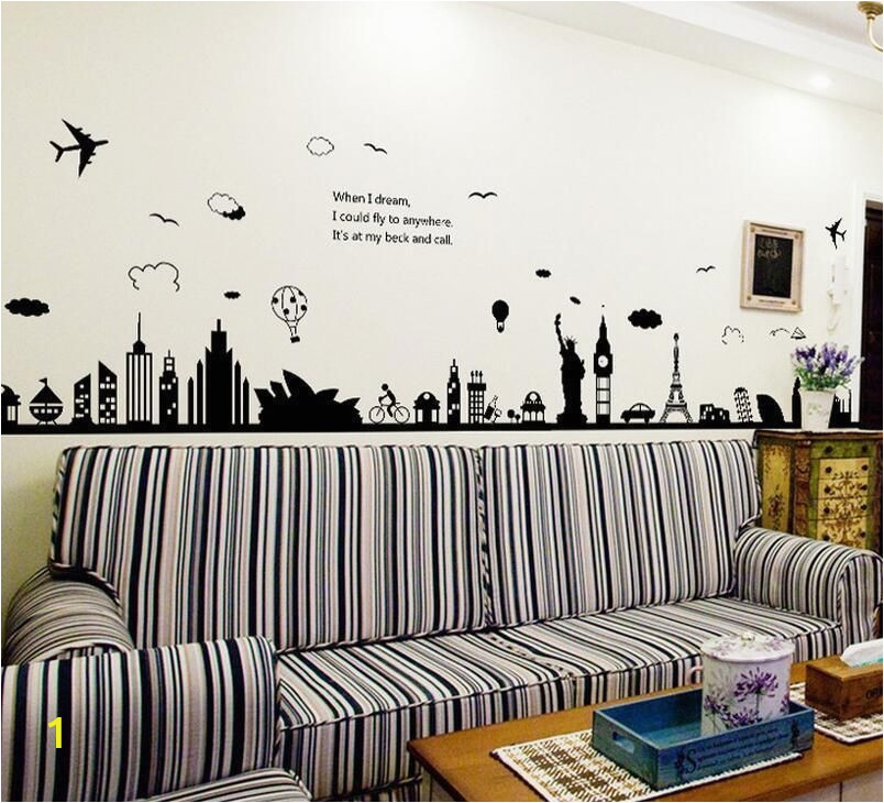 Removable Wall Mural Decals City Silhouette Removable Wall Sticker Room Mural Decal Home