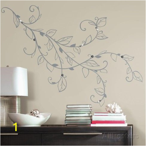 Removable Wall Mural Stickers Silver Leaf Giant Peel and Stick Wall Decals with Pearls