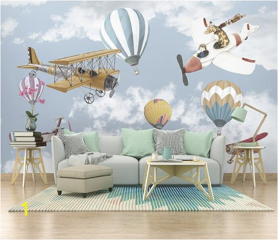 Removable Wall Murals for Kids Airplane and Baloon Wallpaper Kids Room Cartoon Wall Mural