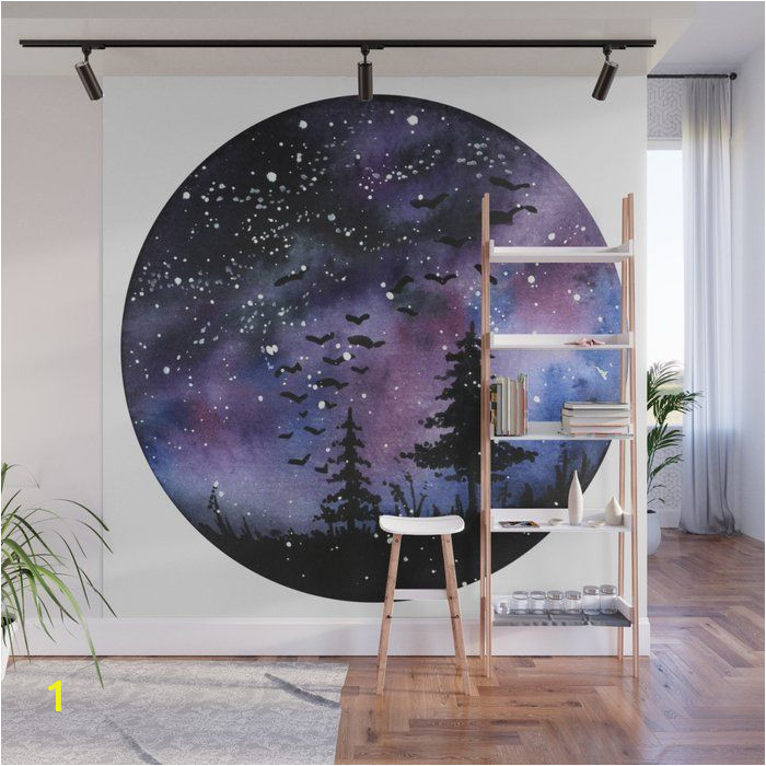 Rocket Ship Wall Mural Buy Watercolour Painting northern Lights Space & Trees Wall