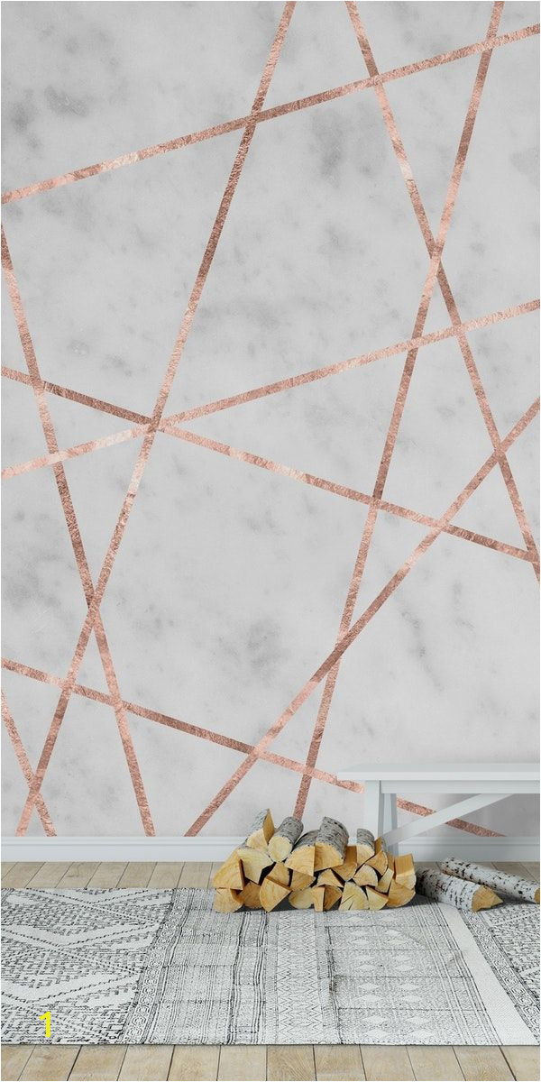 Rose Gold Wall Mural White Marble Rose Gold Geo 1 Wall Mural Wallpaper Art