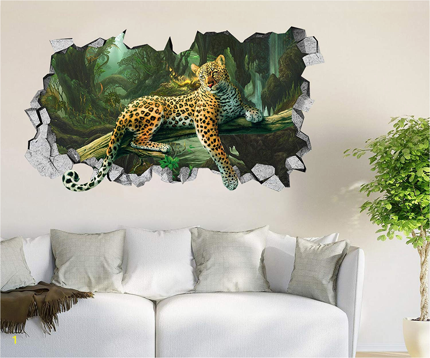 Self Adhesive Wall Murals Stickers 3d forest Leopard Roar 44 Wall Murals Wall Stickers Decal