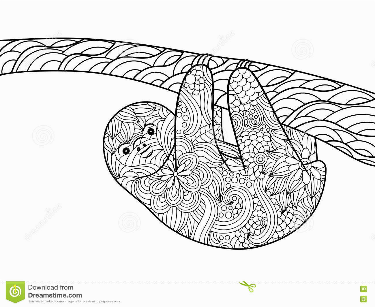 sloth coloring book adults vector illustration