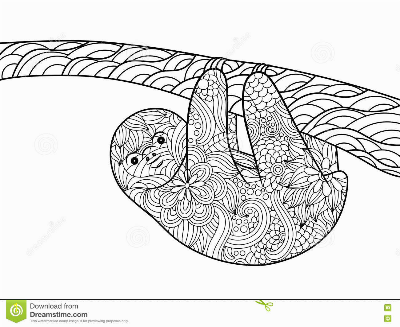 Sloth Coloring Pages for Kids Sloth Coloring Book for Adults Vector Stock Vector
