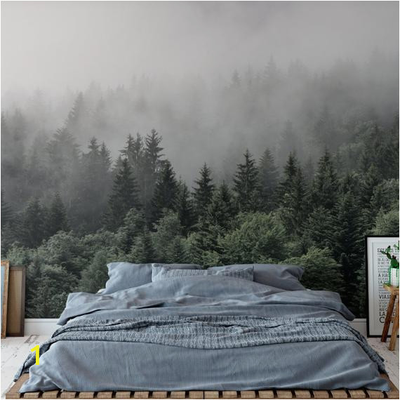 Smoky Mountain Wall Murals the Mountains are Calling Wallpaper Mural Foggy Mountain Wall Mural Romantic Smoky Wall Decal Hill Wall Covering Mist Trees