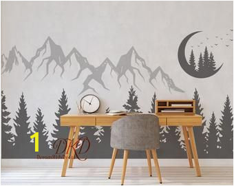 Snow forest Wall Mural Nursery Wall Decal Mountain Landscape with Bear Pine Tree