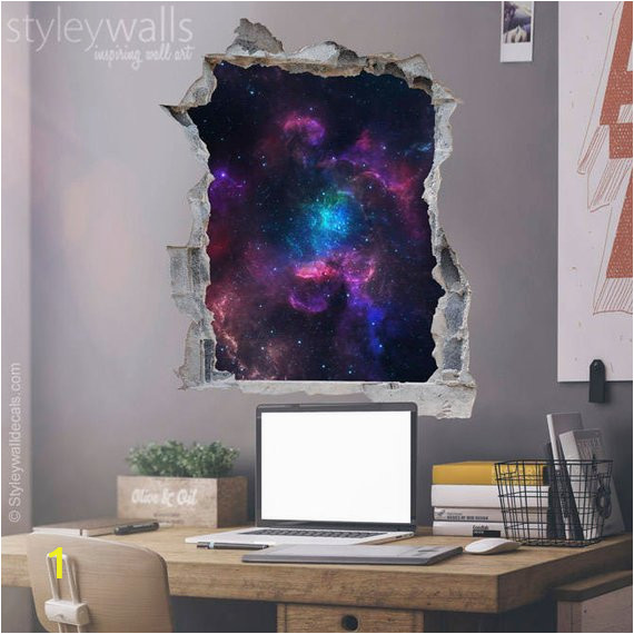 Space Galaxy Wall Mural Space Wall Decal Galaxy Wall Sticker Hole In the Wall 3d