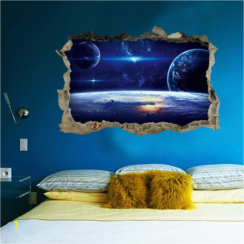 Space Wall Murals Uk 2017 New 3d Planets Broken Wall Mural Space Landscape Wall Decorative Sticker Decal for Living Room Kids Room Home Decoration Vinyl Wall Art Quotes