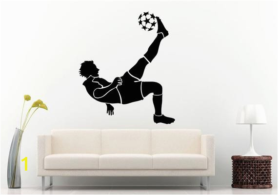 Sports Wall Murals Cheap soccer Game In Action Man athlete Doing A Scissor Bicycle