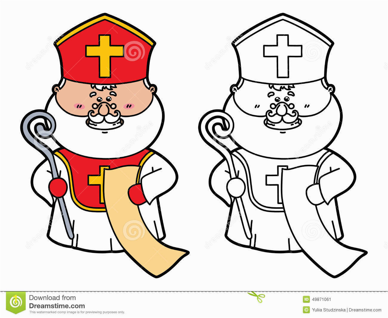 funny st nicholas vector illustration coloring page which holding list children scrapbooking