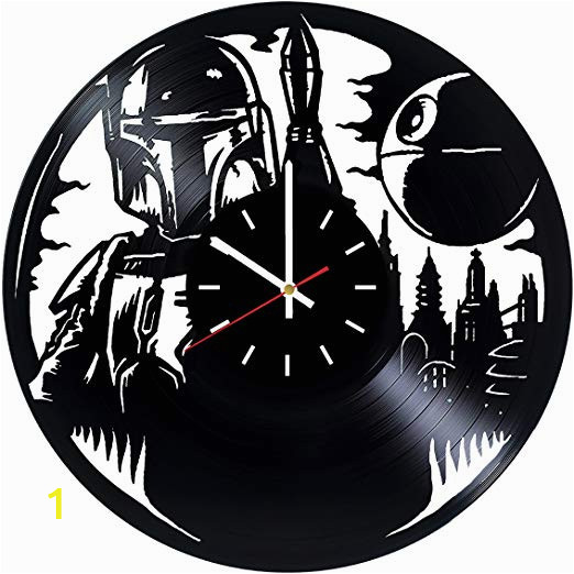 Star Wars Bedroom Wall Murals Star Wars Boba Fett Vinyl Record Wall Clock Living Room Wall Decor Gift Ideas for Father and Mother Teens Unique Art Design