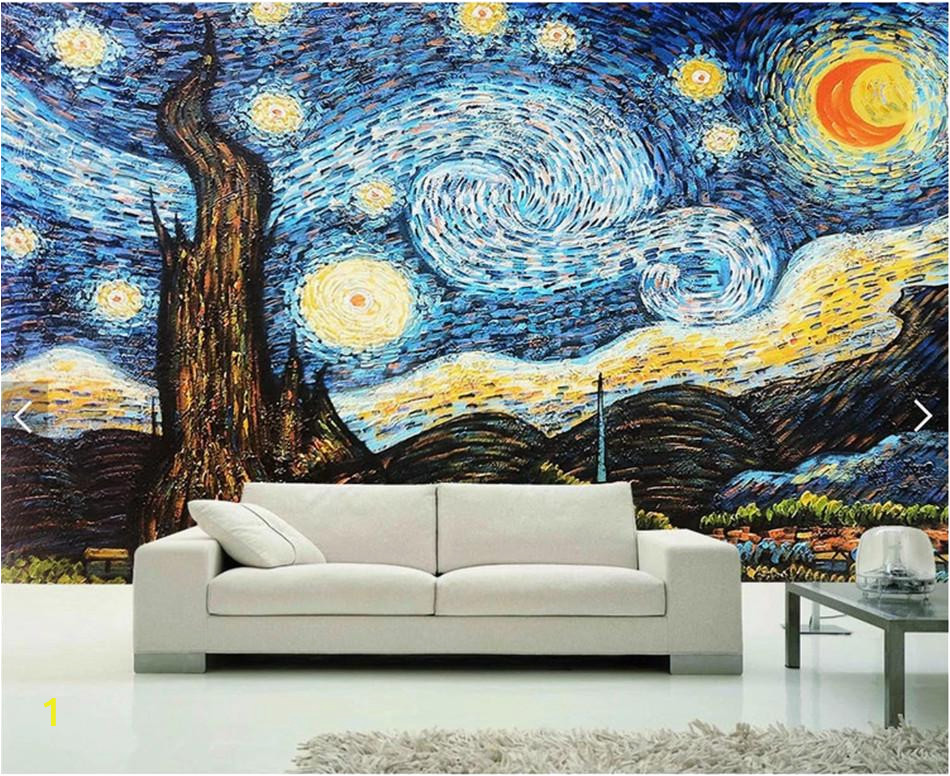 Starry Night Wall Mural Custom 3d Wallpaper Van Gogh Starry Sky Oil Painting Mural Wallpaper for Living Room European Wall Mural Home Decor Papel De Parede Hd