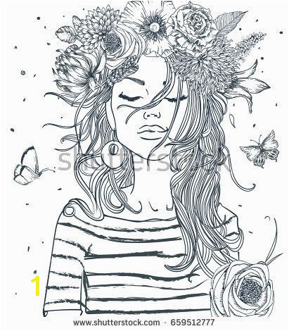 Strong Women Coloring Pages Beautiful Portrait Of Woman with Flowers