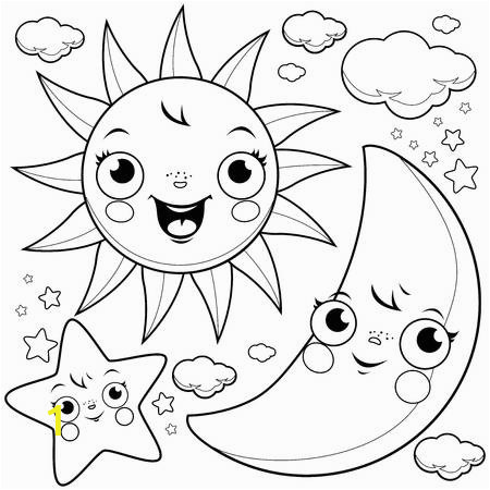 stock vector cute sun moon stars and clouds black and white coloring page illustration