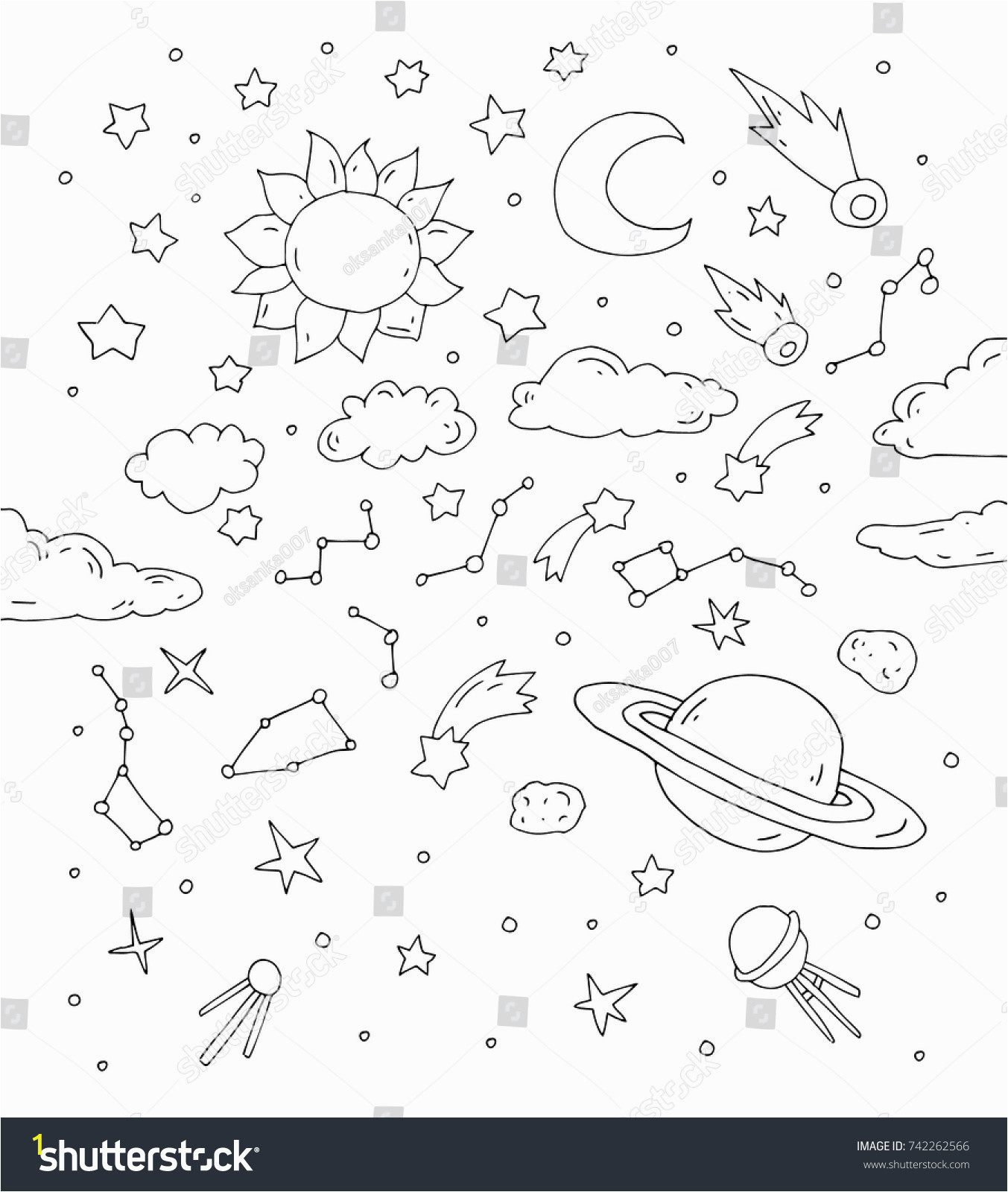 stock vector astronomy sticker sun moon saturn stars trendy s vintage background cute outline vector