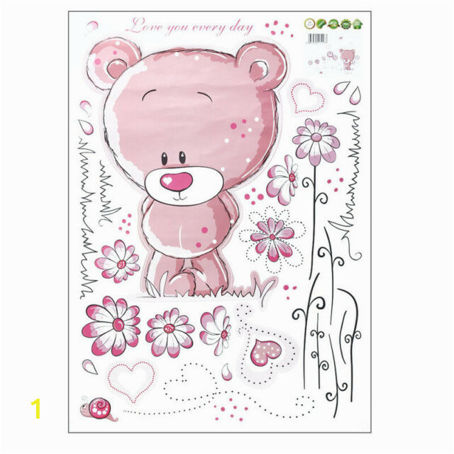 Teddy Bear Wall Mural Pink Removable Bear Vinyl Decor Art Mural Wall Stickers Decal Kids Baby Nursery