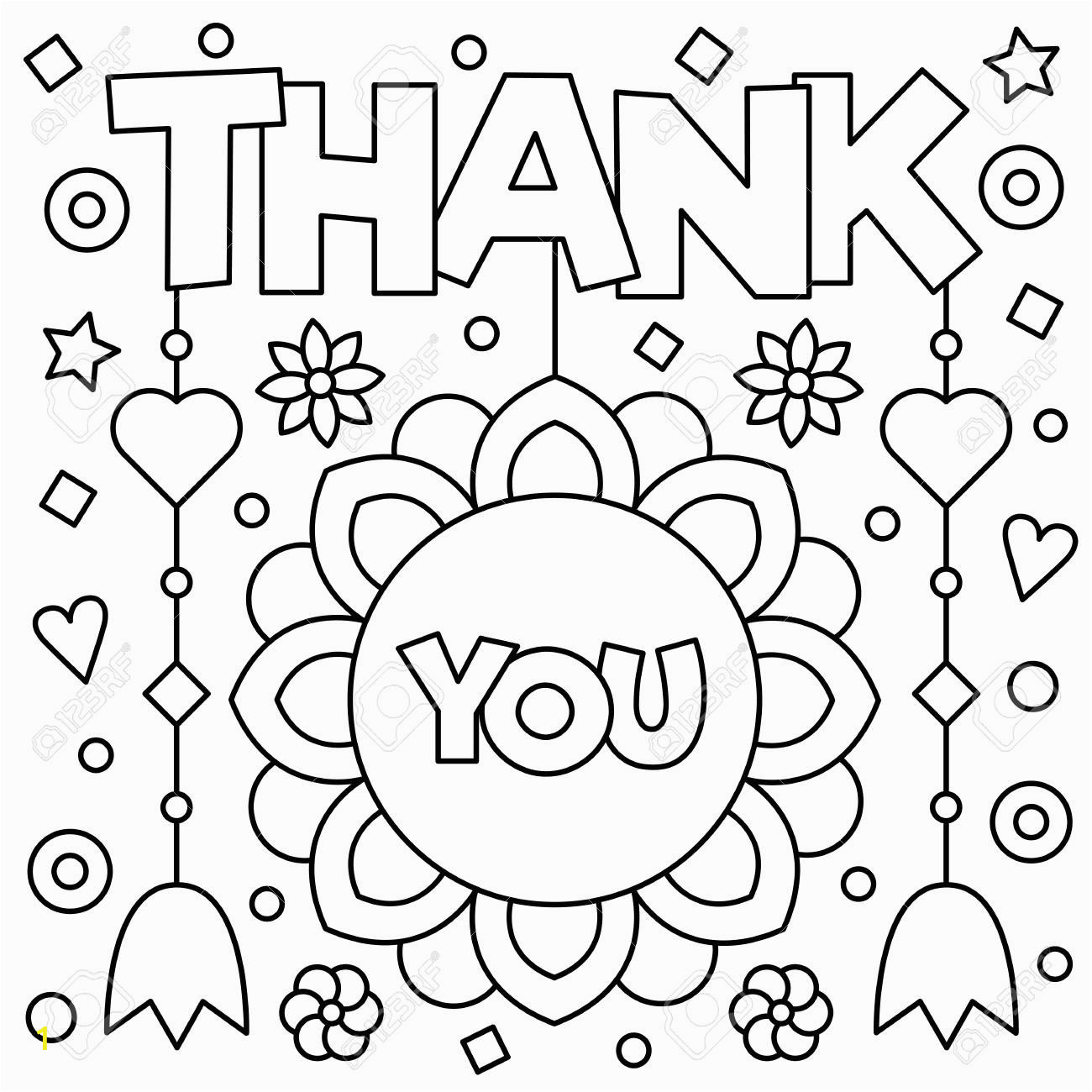 thank you coloring page black and white vector illustration