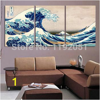 The Great Wave Off Kanagawa Wall Mural Seascape Posters Landscape Canvas Painting 3 Panels