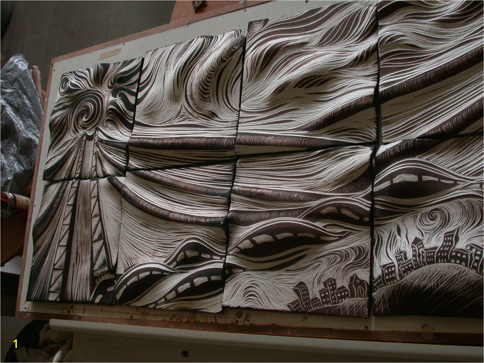 Tile Wall Art Mural Carved Ceramic Tile
