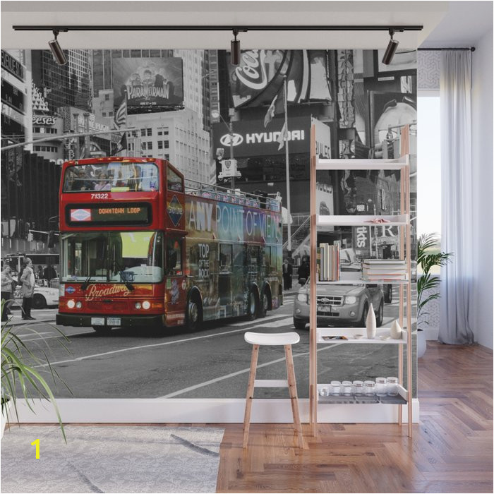 Times Square Wall Mural Red Bus Times Square Wall Mural by Positiveimages