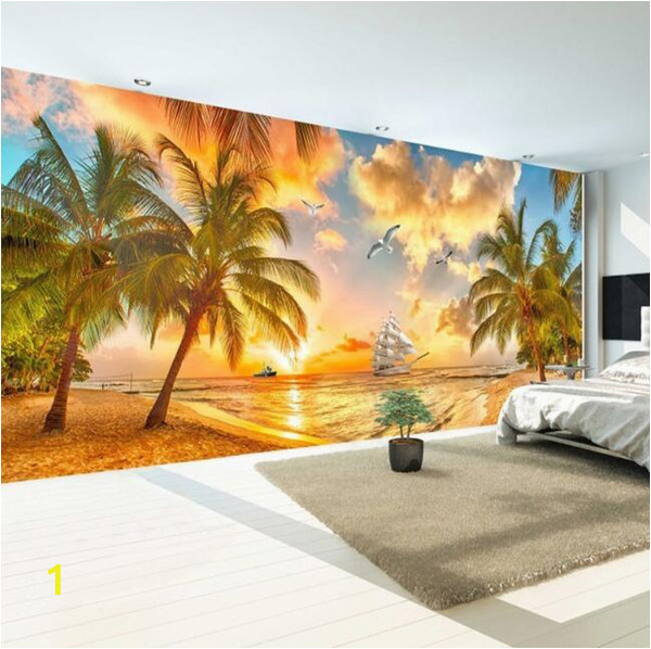 Tree Photo Wall Mural Custom Wall Mural Non Woven Wallpaper Beach Sunset Coconut Tree Nature Landscape Backdrop Wallpapers for Living Room Wallpapers Free Hd