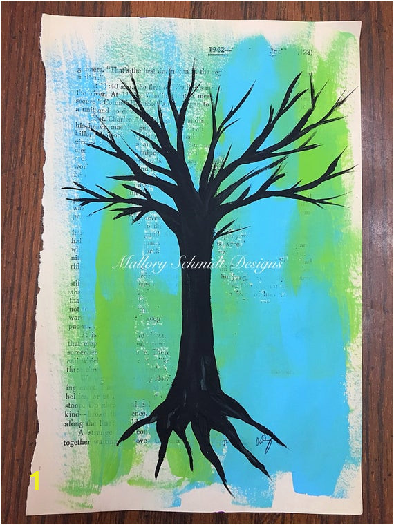 Tree Silhouette Wall Murals Tree Wall Art Tree Silhouette Print Wall Art Prints Blue and Green Art Book Lover T Altered Book Art Tree Print Acrylic On Paper