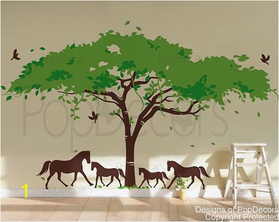 Tree Silhouette Wall Murals Wall Decal Tree Wall Mural Horses Decal Vinyl Wall Decor