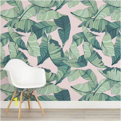 Tropical Leaf Wall Mural Pink and Green Tropical Leaf Design Square Wall Murals