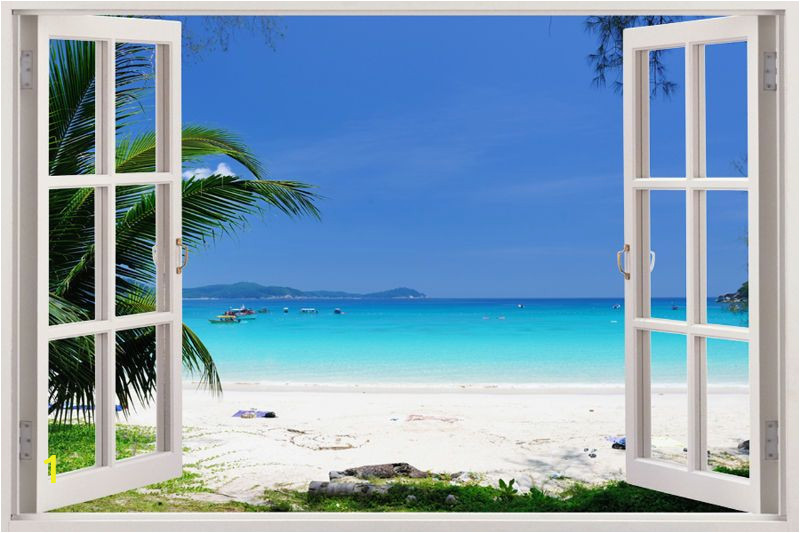Tropical Window Wall Mural Details About Home Decor Art Decals Removable Stickers Vinyl